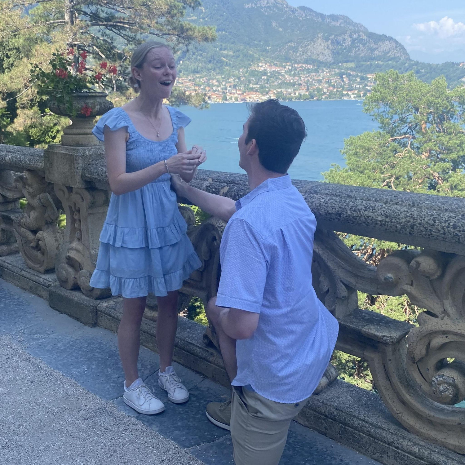 An alternate angle of our engagement in Lake Como, Italy, thanks to a random kind stranger in our tour group at the Villa del Balbianello (August, 2025).