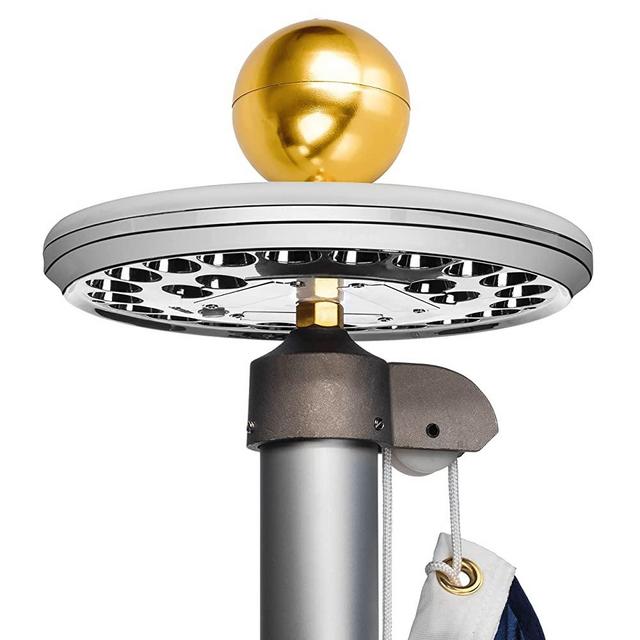 Deluxe Solar Flag Pole Light, Flag Light, LED Downlight for Most 15 to 25 Ft In-Ground Flag Poles, Fits 0.5" Wide Flag Ornament Spindles (Deluxe Silver)