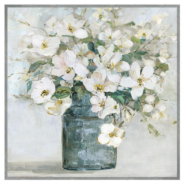 White Florals 31-Inch Square Framed Canvas Wall Art