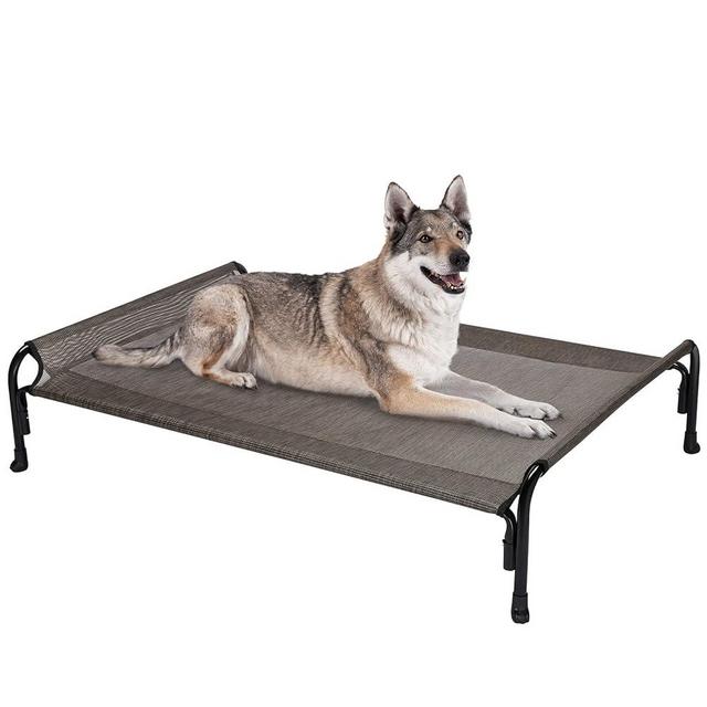 Veehoo Elevated Dog Bed, Outdoor Raised Dog Cots Bed for Large Dogs, Cooling Camping Elevated Pet Bed with Slope Headrest for Indoor and Outdoor, Washable Breathable, Large, Brown, CWC2204