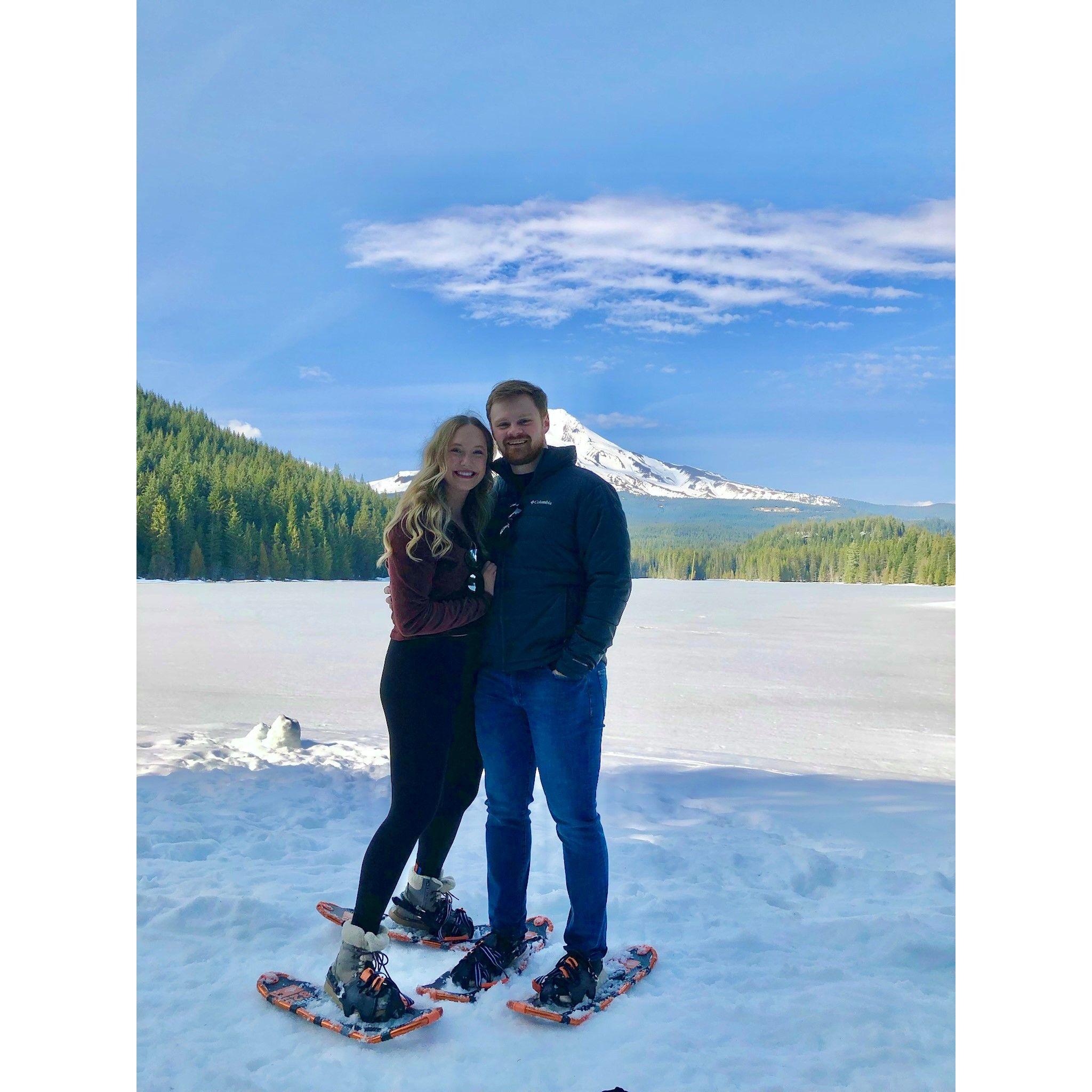 April 24, 2022- Snowshoeing at Trillium Lake by Mt. Hood in Oregon