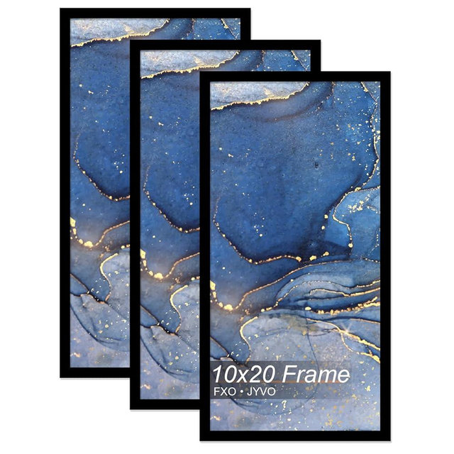 Fxojyvo 10x20 Picture Frame Set of 3, Black Frame for 10 x 20 Inch Picture Poster Photo, Light Weight and High Transparent 10 by 20 Frame for Wall - 3 Pack/Black/10 x20