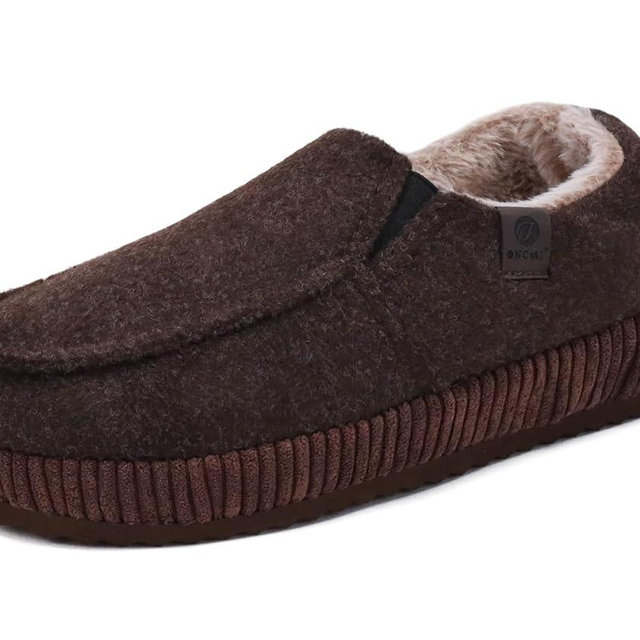 ONCAI Mens Clog Slippers with Arch Support Stripe Faux Fur Cotton-Blend High-Density Memory Foam Warm House Slippers Slip-on Indoor Outdoor Rubber Sole Size 7-16