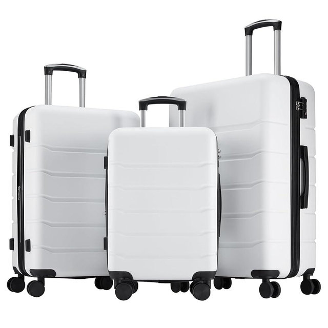 OLIXIS 3-Piece Luggage Set, Carry On Suitcases with Spinner Wheels, Expandable Travel Luggage with TSA Approved Lock & ABS Hard Shell, White, 20/24/28 Inch