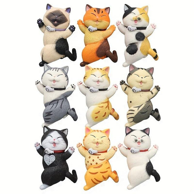 KUHPLOVE Purr-fectly Charming 3D Cat Refrigerator Magnets - Set of Cute Cat-Themed Magnets to Brighten Up Your Kitchen Decor for Cat Lovers… (10Pcs Twisty Cat)