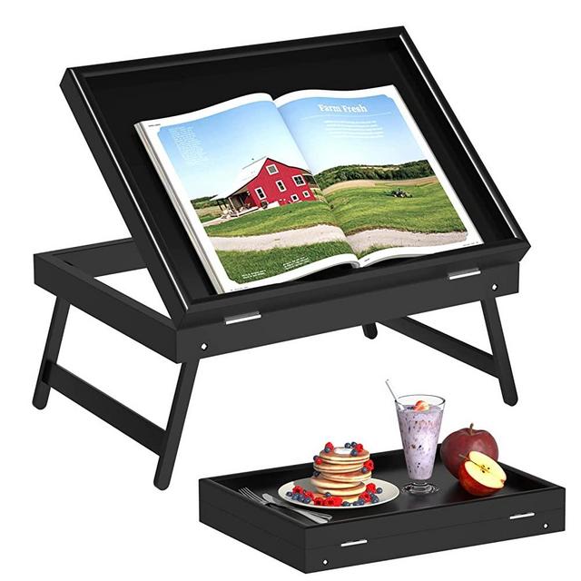 Artmeer Bed Tray Table Breakfast Food Tray with Folding Legs Serving Tray for Laptop Desk, Bed,Sofa,Platters,TV,Snack,Eating Tray(Black, Medium)