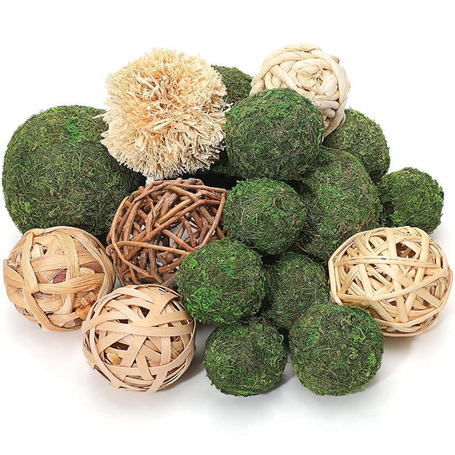 Jetec 18 Pcs Decorative Balls for Centerpiece Bowls 12 Green Moss Balls + 6 Wicker Rattan Cord Decorative Bowl Vase Fillers for Garden Vase Bowl Home Party Table Farmhouse Rustic Wedding Decor
