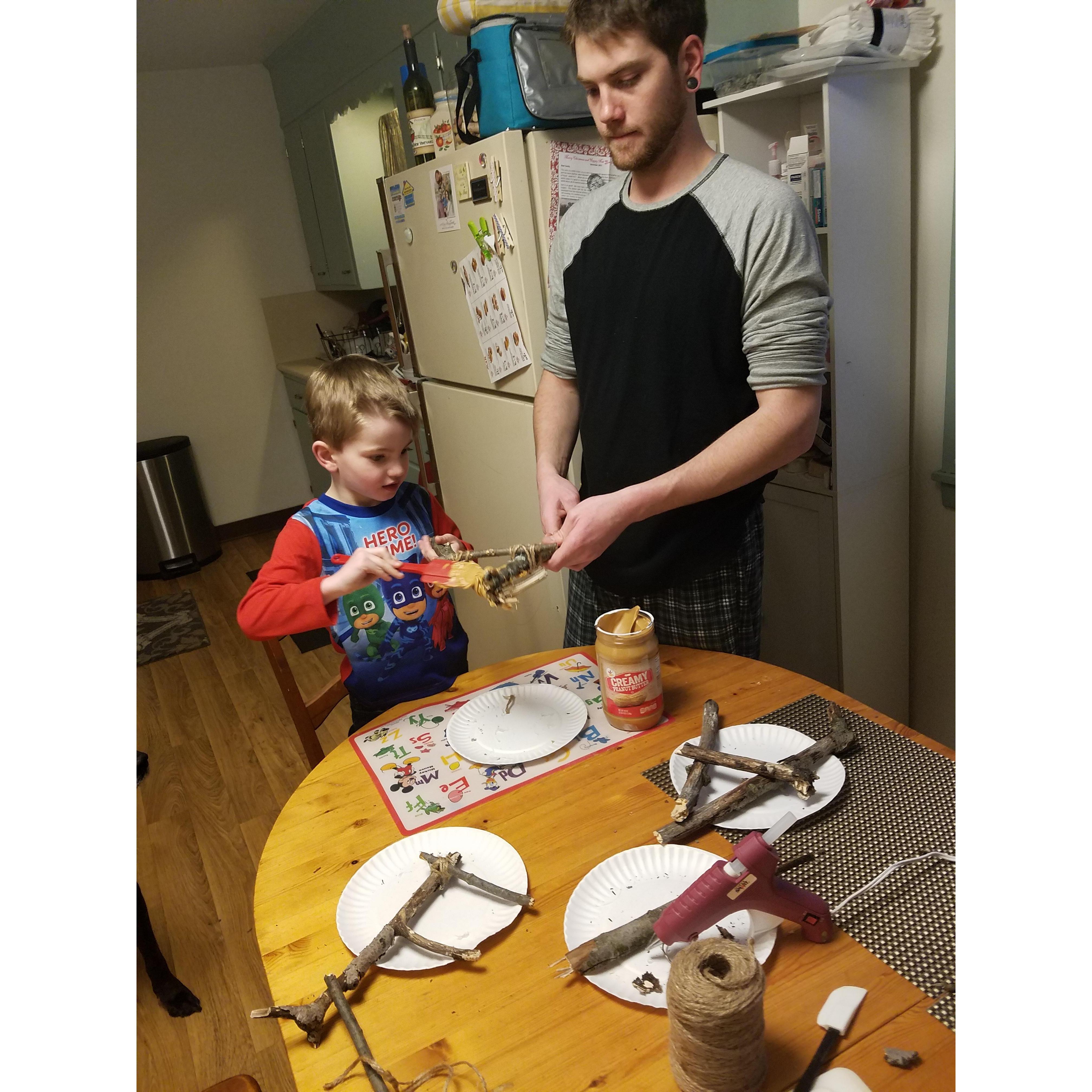 We formed branches into the initial of our first name and made treats for the birds.