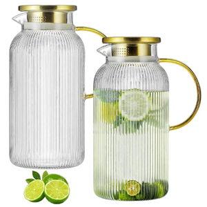 2 PACK Glass Pitcher with Lid (Clear)