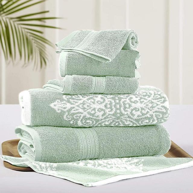 Amrapur Overseas | Artesia Damask 6 Piece Reversible Yarn Dyed Jacquard Towel Set (Sage)