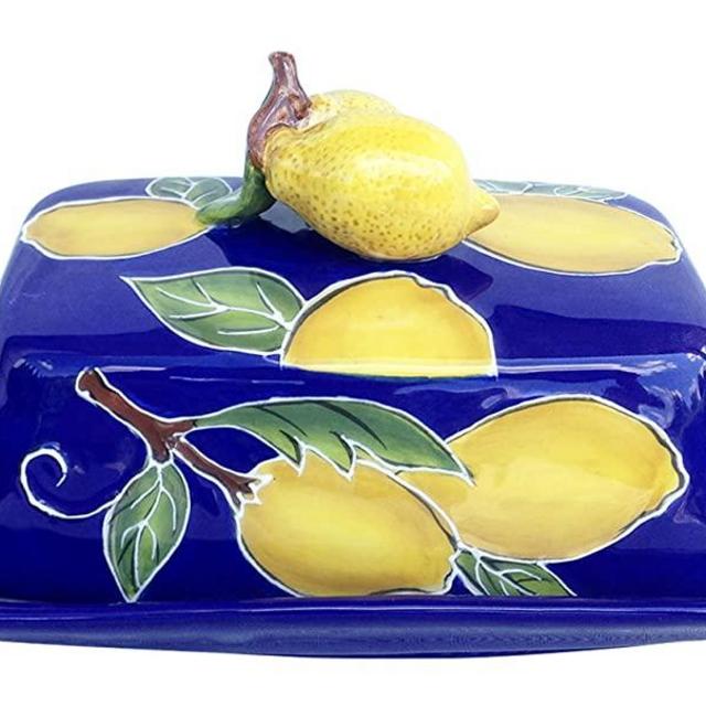 Blue Sky Ceramic Lemon Butter Dish, Multicolor