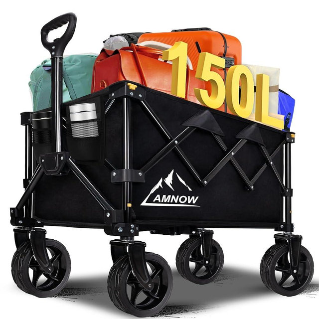 Collapsible Wagon Cart with Wheels Foldable, Folding Wagons Carts with Silent Universal Wheels, Large Grocery Cart On Wheels, Heavy Duty Utility Wagon for Shopping Beach Sports Fishing Camping, 150L
