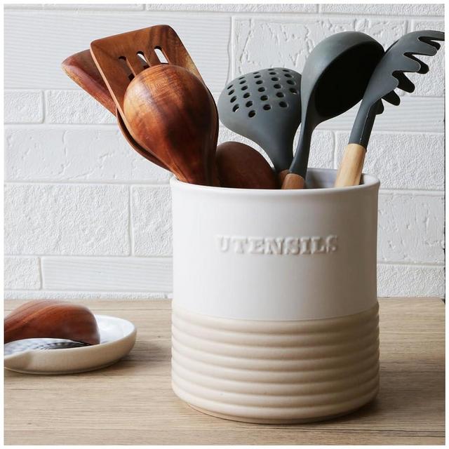 WILDMOS Ceramic Utensil Holder,Farmhouse Kitchen Utensil Holder for Countertop,Large Kitchen Utensil Organizer,Cooking Utensil Crock.