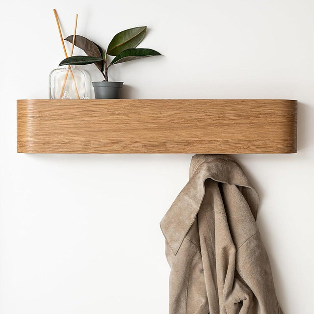 Kazai Wall-Mounted Coat Rack 'Toke' | Modern Design Coat Hanger with Hidden Wall Hooks | Solid Oak Wood Veneer Panel
