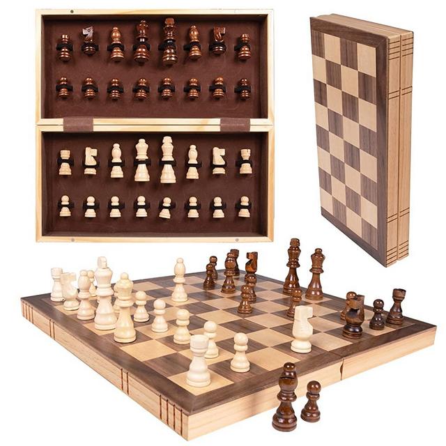 Kangaroo Folding Wooden Chess Board Set with Magnet Closure - Chess Sets for Adults and Kids- Staunton Travel Chess Set with Storage for Pieces - Indoor Or Outdoor Board Game Set (15.5" x 15.5")
