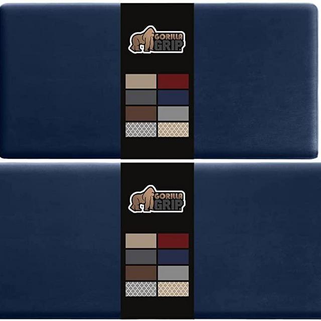 Gorilla Grip 2 Piece Anti Fatigue Cushioned Kitchen Floor Mat Set, Ergonomic Standing Office Desk Mats, Supportive Padded Memory Foam Rugs Waterproof Scratch Resistant Topside 17x24 and 17x48, Navy