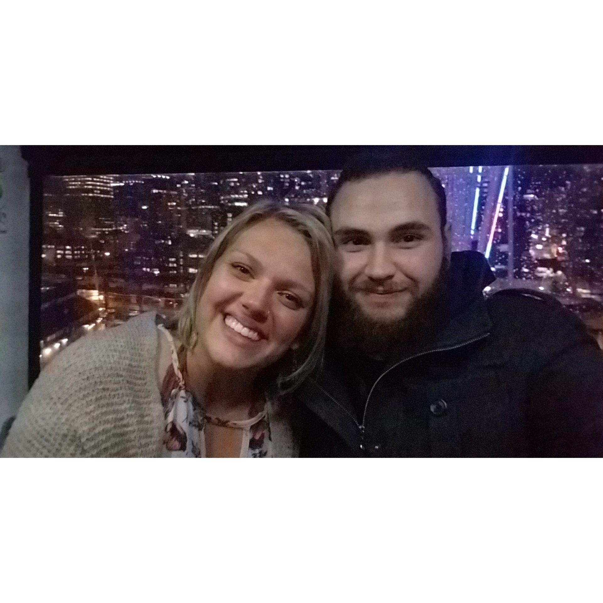 Our first date was in January of 2018! We met working at the Skagit River Brewery together but didn't go on our first date until about a year and a half later.We went to the Space Needle.