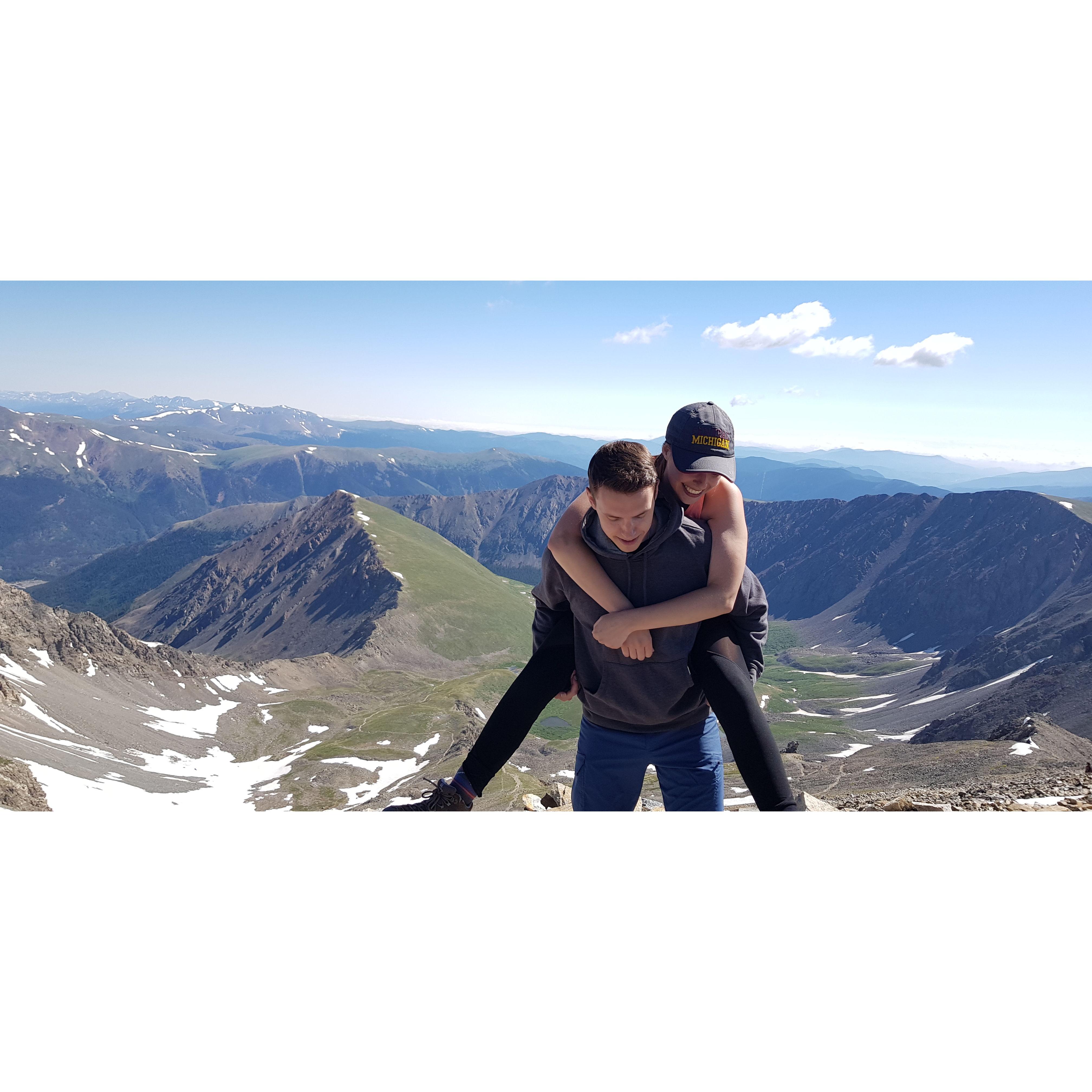 The first 14er we summited together (Grey's Peak), immediately followed by the second (Torrey's Peak).