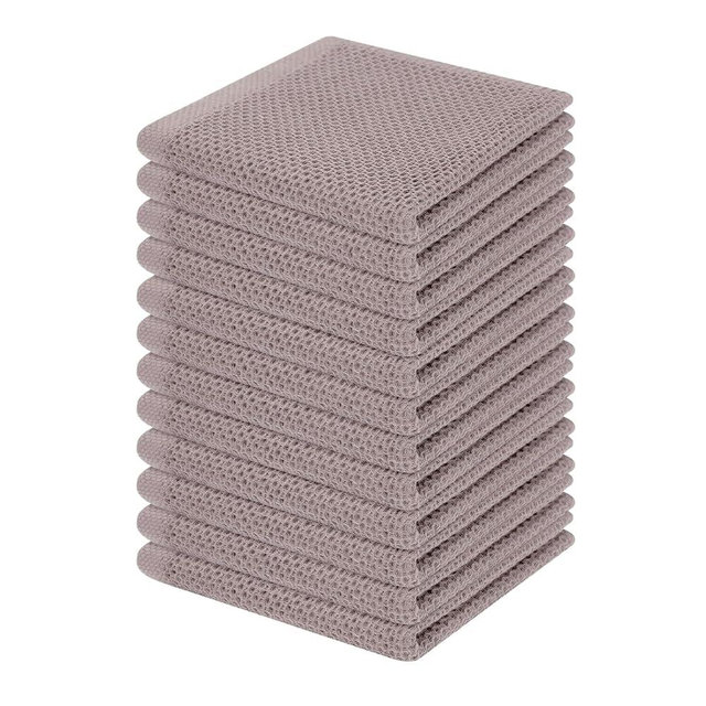 Homaxy 100% Cotton Waffle Weave Kitchen Dish Cloths, Ultra Soft Absorbent Quick Drying Dish Towels, 12 x 12 Inches, 12-Pack, Brown