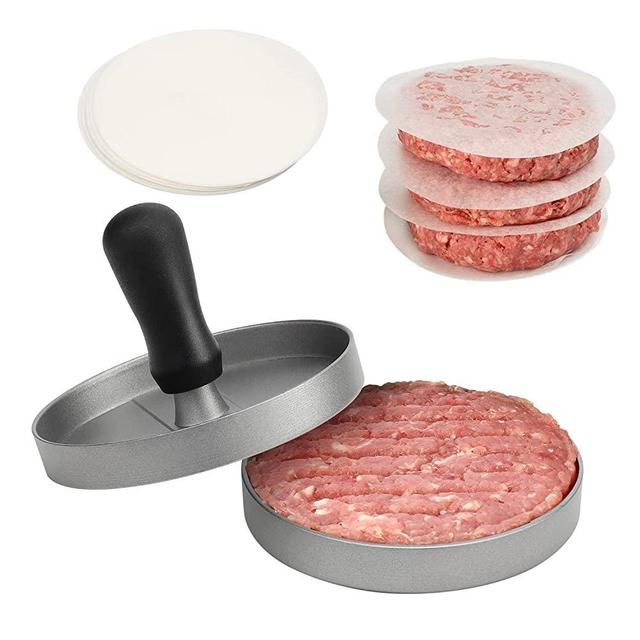 TACGEA Burger Press with 150 Patty Papers, Non-Stick Hamburger Patty Maker with Wax Paper, Aluminum Burger Maker for Kitchen BBQ Grill