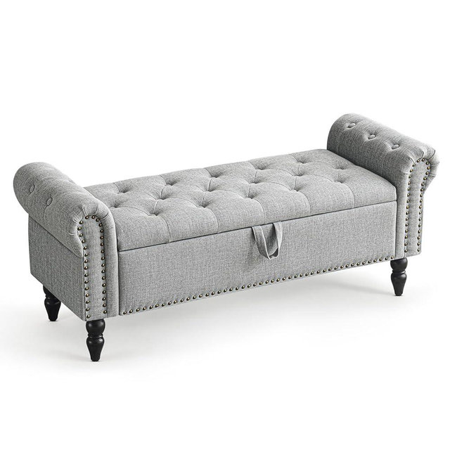 Furniliving 51” Bedroom Bench, End of Bed Bench with Button-Tufted Large Upholstered Storage Bench Ottoman Linen Window Bench with Storage Shoe Cabinet Bench, for Bedroom, Entryway, Closet, Grey