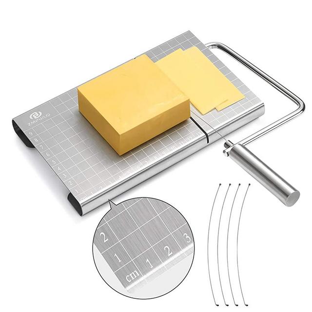 Stainless Steel Cheese Slicer with Accurate Size Scale, Wire Cheese Slicer for Cheese Butter, Equipped with 4 Replaceable Cheese Slicer Wires