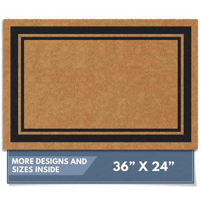 Barnyard Designs Natural Coco Coir Heavy Duty Backing Doormat - Large Cute Non-Slip Front Door Welcome Mat for Outside Entrance or Porch Entry, Brown (24x36, Border)