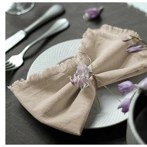 Handmade Cloth Napkins 100% Cotton Napkins with Fringe，Delicate Handmade Cloth Napkins for Dinners, Parties, Weddings and More，18 x 18 Inch Set of 4 - Beige