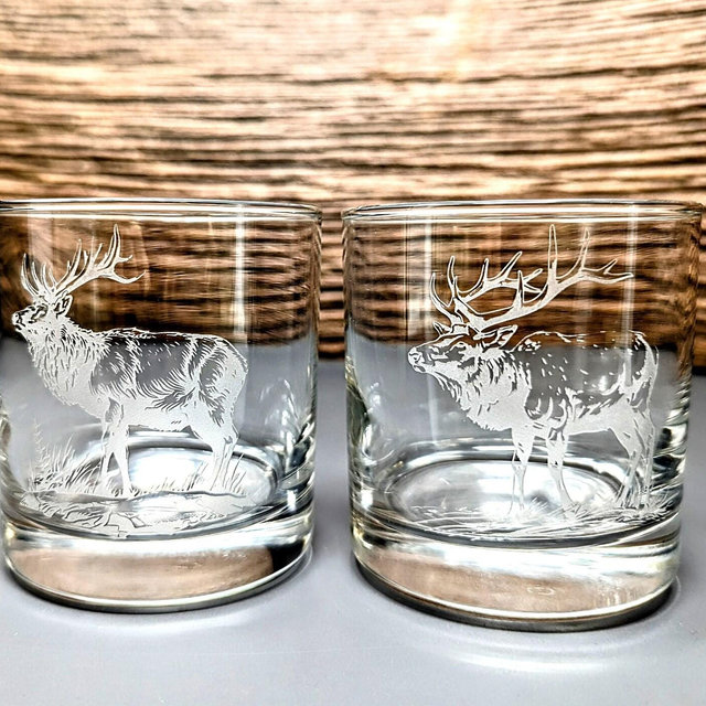 Elk Glasses, Hunting Glasses, Gift for Hunter, Bar Whiskey Glasses, Cabin Drinkware, Scotch Glass Set, Bourbon Glasses, Hunter Drinkware