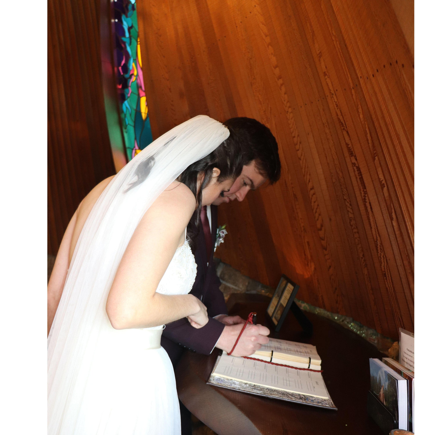 Signing the guestbook at Sea Ranch Chapel.