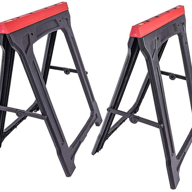 JEGS Folding Sawhorses (Pair) | 350 LBS Capacity | Weather-Resistant Polypropylene | Dimensions: 21 Inches Long x 1.75 Inches Wide x 30 Inches High | Folds Flat To 2 Inches | 2 Per Package