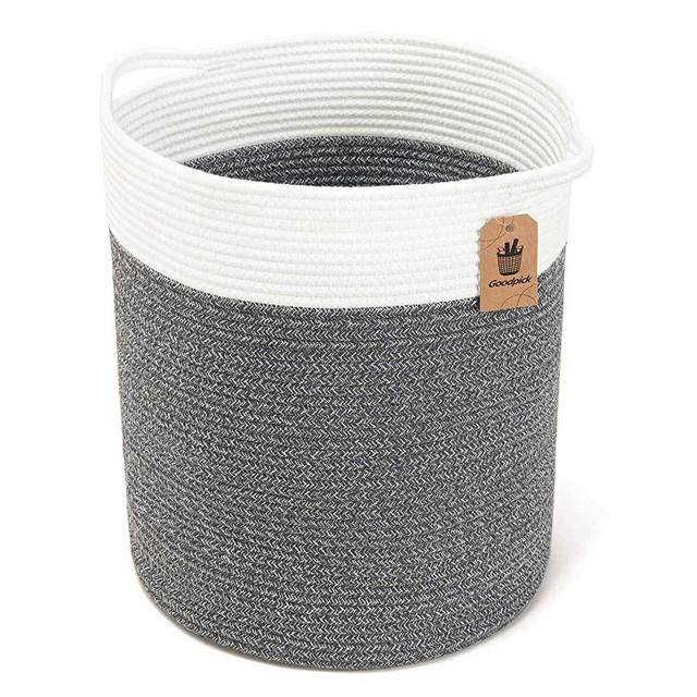 INDRESSME Medium Cotton Rope Basket Grey Woven Basket Baby Laundry Basket Blanket Basket Toy Storage Magzines Containers Bin for Living Room Floor Nursery 15"x13"
