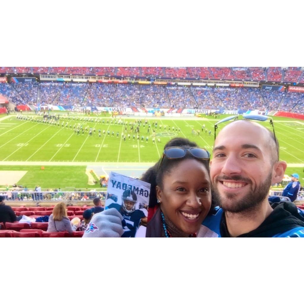 Our Very first Titans game together! Mid-field Club Seats on behalf of Dez's Job!