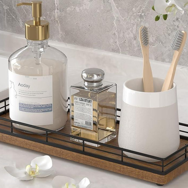 Acacia Wood Bathroom Vanity Tray, 11" L Small Countertop Tray for Dresser, Table, Kitchen Counter, Coffee Bar