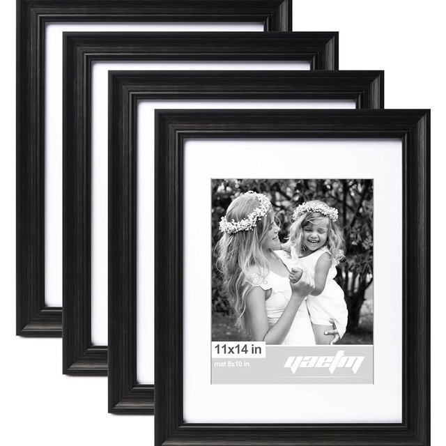 Yaetm 11x14 Picture Frame with Mat for 8x10 Set of 4, 1.4" Wide Molding & Distressed Black Photo Frames 11 x 14 with Tempered Glass for Wall Gallery, Home and Office, Wall Mount (4 pack, Black)