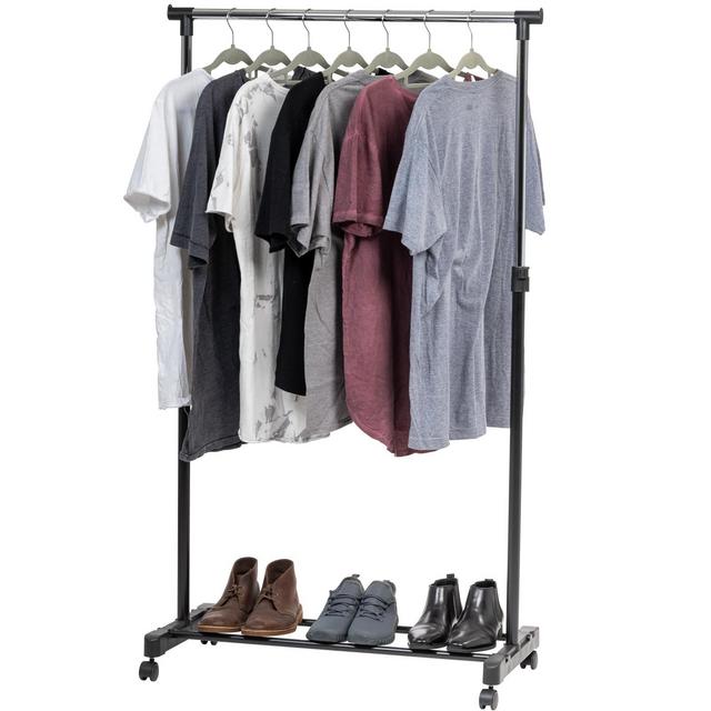 IRIS USA Rolling Adjustable Single Rod Clothes Rack, Garment Rack, Clothing Rack