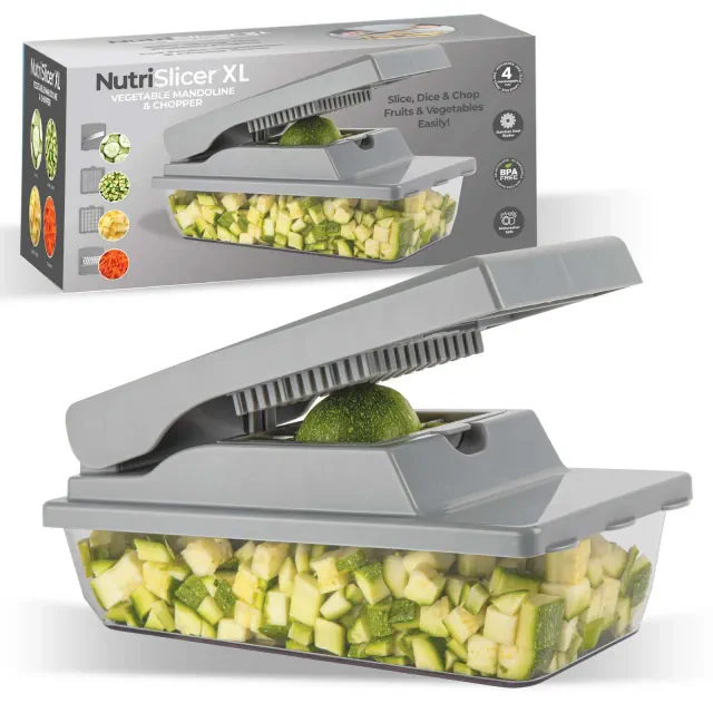 NutriSlicer XL Vegetable Chopper Mandoline Slicer Chopper Dicer with Container & Blades Gray As Seen On TV