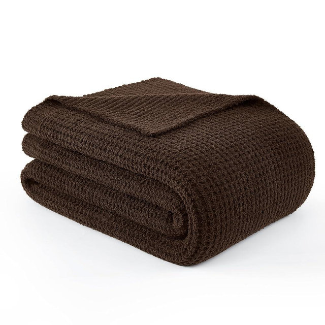 WDCOZY Brown Waffle Throw Blanket for Couch Bed, Reversible Super Soft Plush Knitted Blanket, Lightweight Cozy Fuzzy Fluffy Throw for Sofa Chair, Textured Blanket for Home Decor, Chocolate 50"x60"