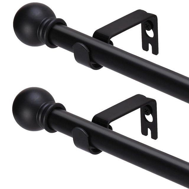GXOACKJ 2 Pack Black Curtain Rods for windows 66 to 120 inch,5/8 inch Decorative Curtain Rod Set,Splicing Heavy Duty Metal Curtain Rod with Brackets 2*QiutouBlack2+6