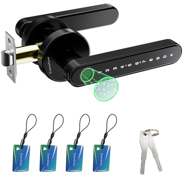 Evanshow Fingerprint Door Lock Biometric Door Knob with Keypad Keyless Entry, Door Locks for Bedrooms, Home Hotel Office Apartment