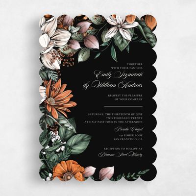 Black Scalloped Wedding Invitation - Gardner Bloom