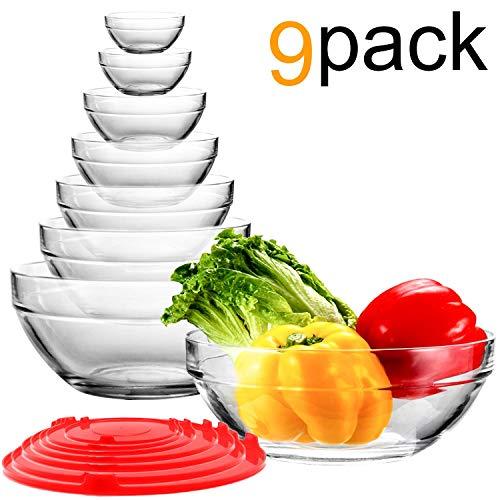 WERTIOO 9 Pcs Glsss Mixing Bowls Stackable Bowl Set with 7 pcs Llid for kitcken
