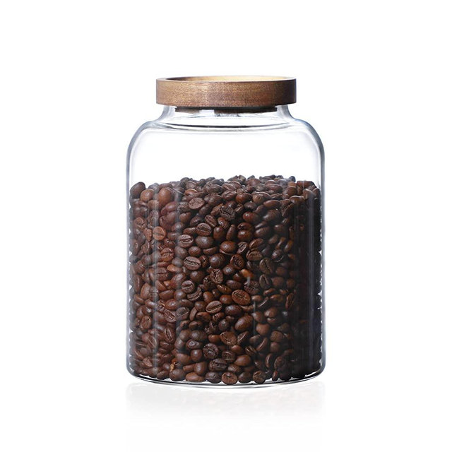 MOLFUJ 2000ML/66FL Oz Glass Storage Container with Wood Lid, Large Decorative Organizer Bottle Canister Pantry Jar with Air Tight Wooden Lid for Food, Coffee, Candy, Cereal, Rice, Flour, Pop, Spaghetti