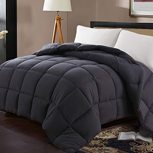 EDILLY Luxury Down Alternative Quilted Queen Comforter-Stand Alone Comforter for Queen Size Bed,Year Round Duvet Insert with 4 Corner Tabs,88''x 88'',Dark Grey