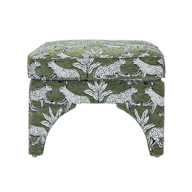 First of a Kind Ottoman in Olive Green Jacquard