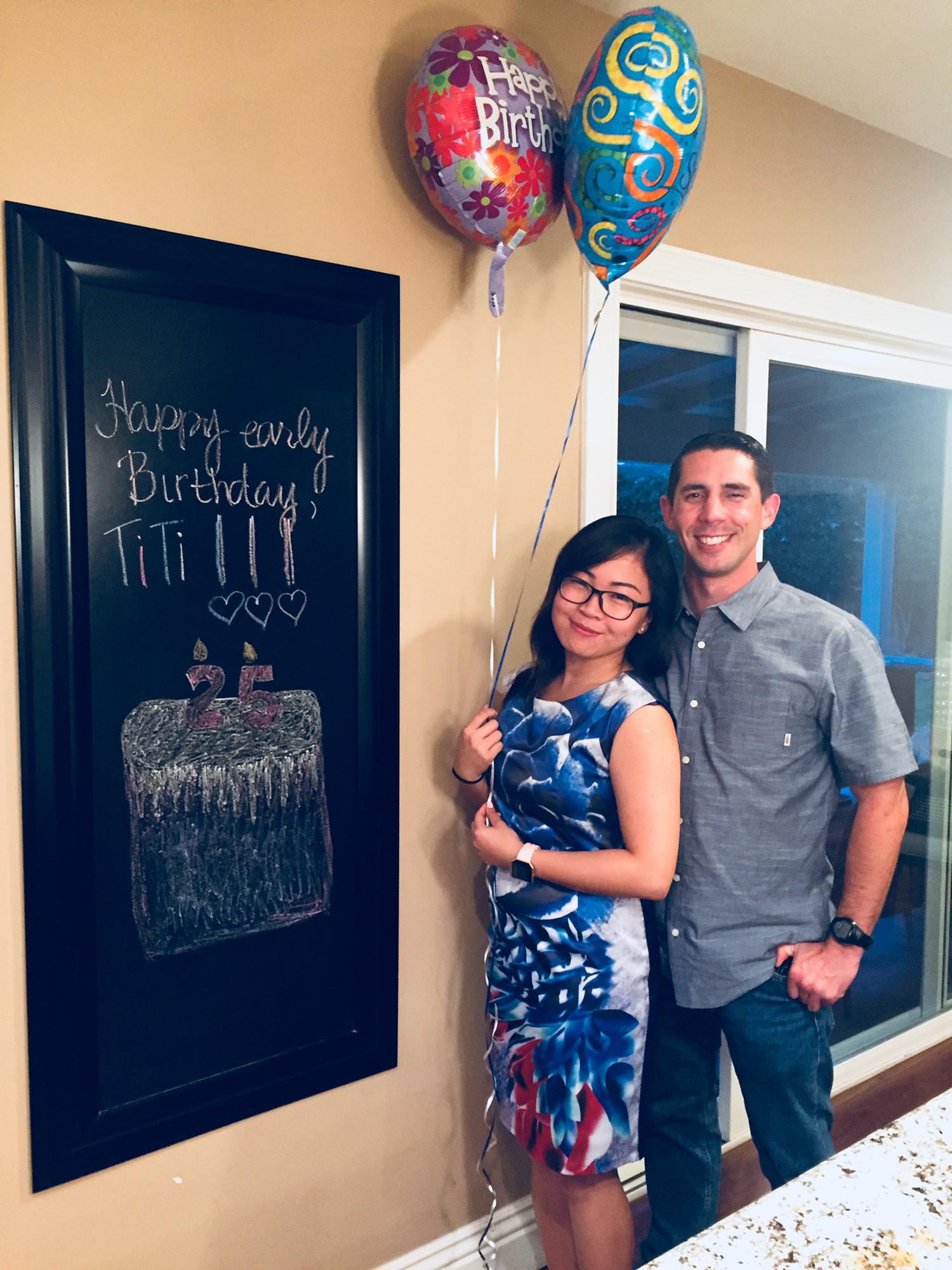 Here is our very first photo together at my surprised 25th birthday party. Thanks for the sweet memory, Anhvy and Jared!
