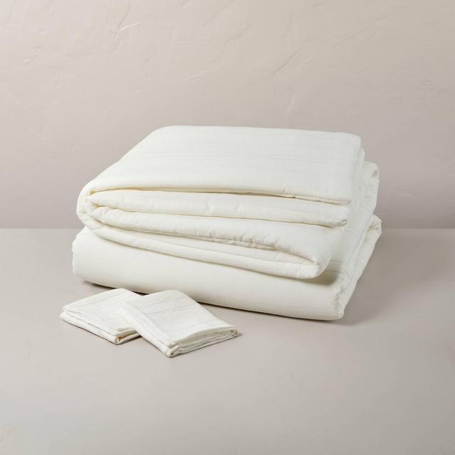 3pc King Fine Stripe Duvet & Sham Set Twilight Taupe/Sour Cream - Hearth & Hand™ with Magnolia
