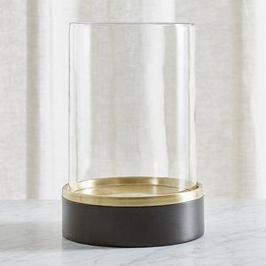 Crate & Barrel Reverse 11.25" Brass Bronze Glass Hurricane