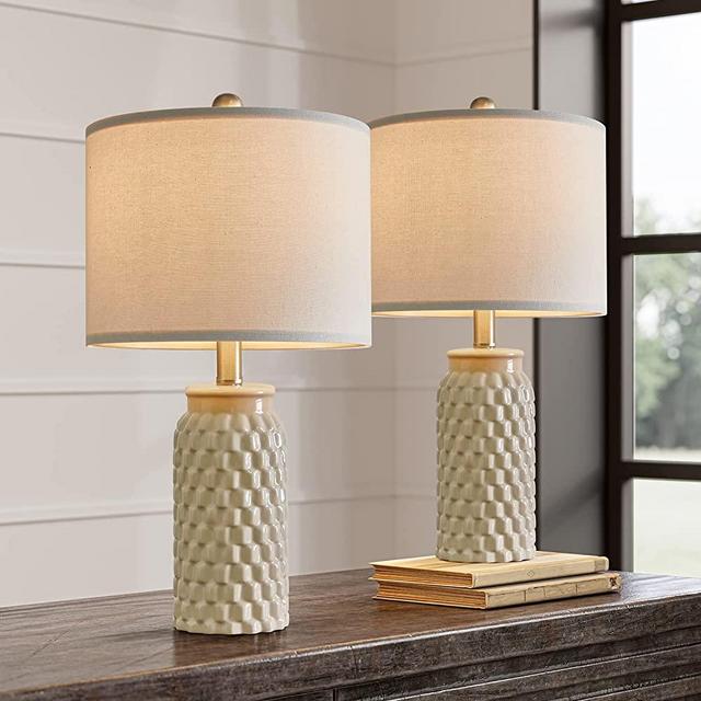 USumkky 20.5 inches Modern Ceramic Bedside Lamp Set of 2 for Bedroom Decor Farmhouse Table Lamp for Living Room Office Dorm