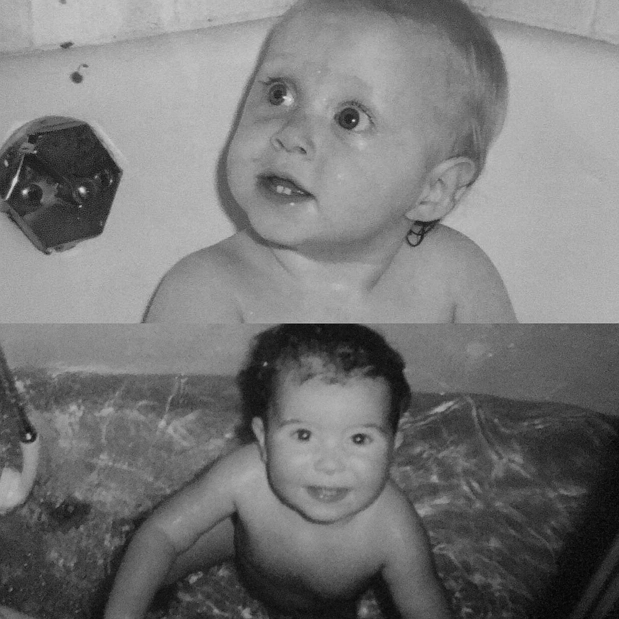 Side-by-side baby pictures, both taken in 1999.